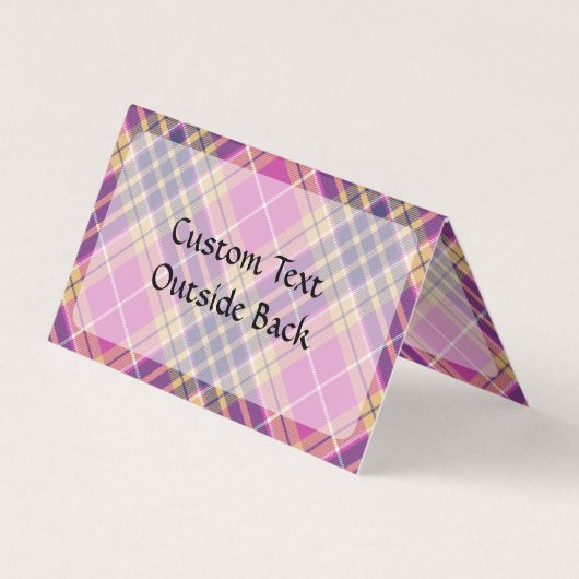Roze, goud en blauwe tartan visitekaartje (Achterkant)