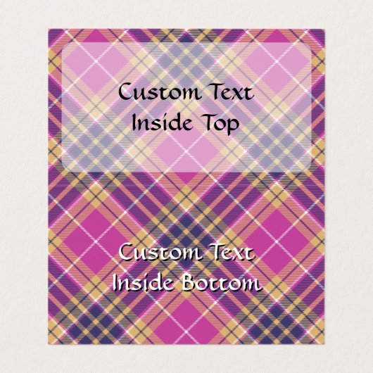 Roze, goud en blauwe tartan visitekaartje (Binnenkant ongevouwen)