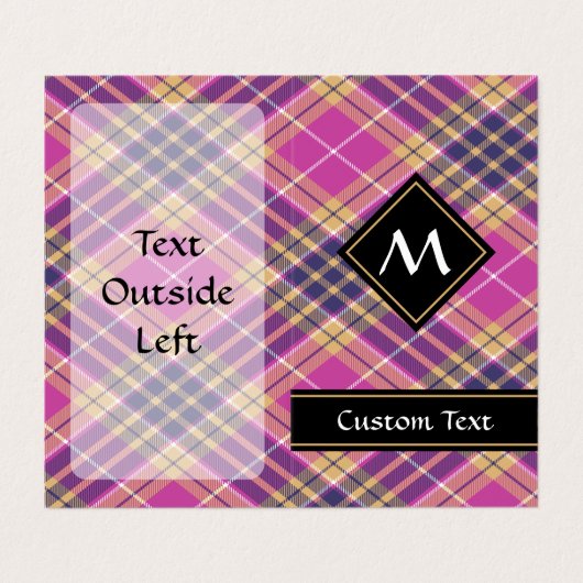 Roze, goud en blauwe tartan visitekaartje (Buitenkant ongevouwen)