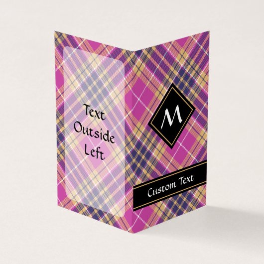 Roze, goud en blauwe tartan visitekaartje (Buitenkant)