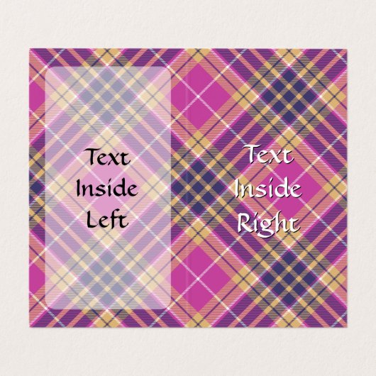 Roze, goud en blauwe tartan visitekaartje (Binnenkant ongevouwen)