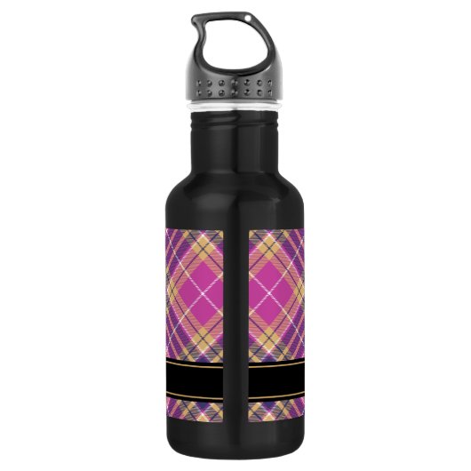 Roze, goud en blauwe tartan waterfles (Achterkant)