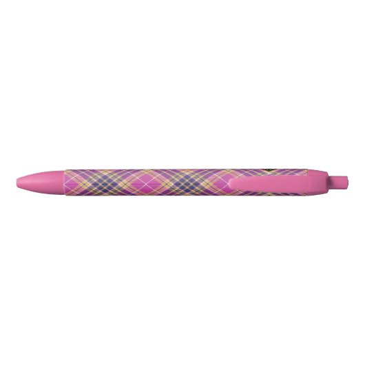 Roze, goud en blauwe tartan zwarte inkt pen (Achterkant)