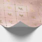 Roze goud en blos roze kroonpatroon cadeaupapier (Hoek)