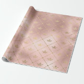 Roze goud en blozende roze kroonpatroon cadeaupapier (Uitgerold)