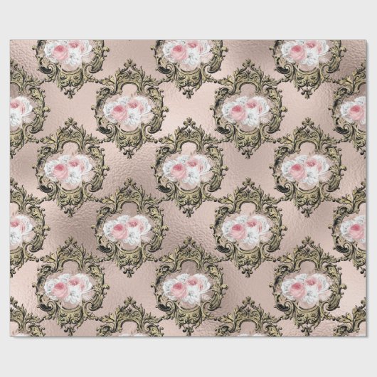 Roze Goud en Blush Antieke Franse Roos patroon Cadeaupapier (Vlak)