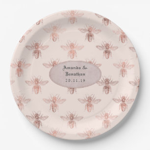 Roze Goud en Blush Bijen Bruiloft Papieren Bordje