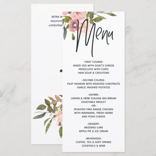 Roze Goud en Blush Bloem Menu (Voorkant / Achterkant)