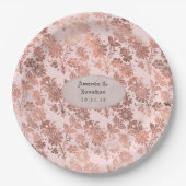 Roze Goud en Blush Bloemenfolie Bruiloft Papieren Bordje (Voorkant)