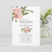 Roze Goud en Blush Bloemrijke Virtuele Baby Shower Kaart (Staand voorkant)