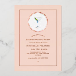Roze Goud en Blush Cocktail Meisjesuitje Feest Folie Uitnodiging