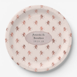 Roze Goud en Blush Folie Vintage Eenhoorn Bruiloft Papieren Bordje