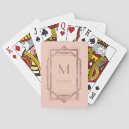 Roze Goud en Blush Geometrisch | Monogram & Naam Pokerkaarten