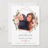 Roze Goud en Blush Geometrische Foto Bruiloft Save The Date (Voorkant)