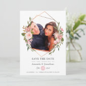 Roze Goud en Blush Geometrische Foto Bruiloft Save The Date (Staand voorkant)