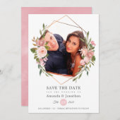 Roze Goud en Blush Geometrische Foto Bruiloft Save The Date (Voorkant / Achterkant)