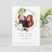 Roze Goud en Blush Geometrische Groene Huwelijksde Save The Date (Staand voorkant)