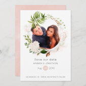 Roze Goud en Blush Geometrische Groene Huwelijksde Save The Date (Voorkant / Achterkant)