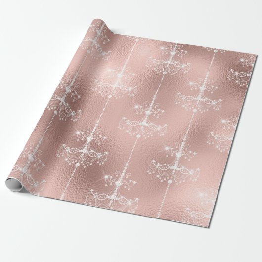Roze Goud en Blush Kroonluchter Cadeaupapier (Uitgerold)