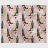 Roze Goud en Blush Roze Art Deco Wijn Cadeaupapier (Vlak)