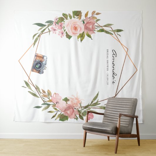 Roze Goud en Blush Roze Bruiloft Feest Fotohokje Wandkleed (In Situ (horizontaal))