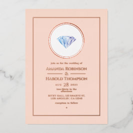 Roze Goud en Blush Roze Diamanten Trouw Folie Invi Uitnodiging