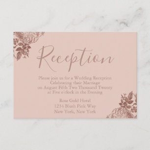 Roze Goud en Blush Roze Trouwreceptie Informatiekaartje