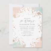 Roze Goud en Blush Roze Verfspatten Bruiloft Kaart (Voorkant)
