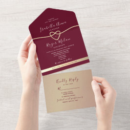 Roze Goud en Burgundy Bruiloft All In One Uitnodiging