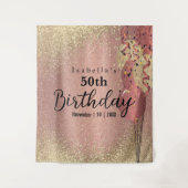 Roze Goud en Goud Glitter Verjaardag Wandkleed (Voorkant)