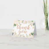 Roze goud en groene bloem bruiloft script bedankkaart (Voorkant)