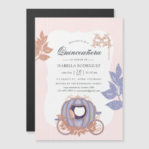 Roze Goud en Lila Glitter Prinses Quinceañera Magnetische Uitnodiging