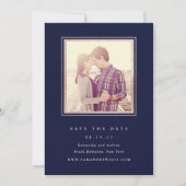Roze Goud en Marineblauwe Foto Save The Date (Voorkant)