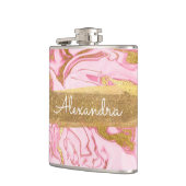 Roze, goud en marmer met goudfolie en glitter heupfles (Links)