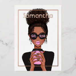 Roze Goud en Roze Afro Verjaardagsfeest Folie Uitn Folie Uitnodiging