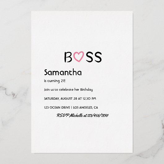 Roze Goud en Roze Afro Verjaardagsfeest Folie Uitn Folie Uitnodiging (Achterkant)