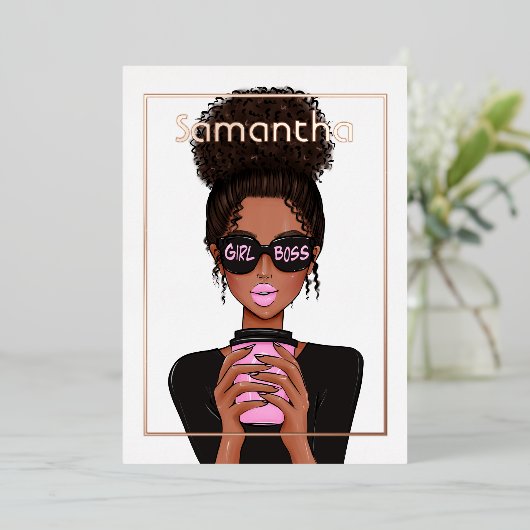 Roze Goud en Roze Afro Verjaardagsfeest Folie Uitn Folie Uitnodiging (Staand Voorkant)