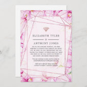 Roze Goud en Roze Bloemige Geometrische Bruiloftsg Aankondiging (Voorkant / Achterkant)
