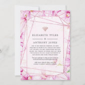 Roze Goud en Roze Bloemige Geometrische Trouw Gast Aankondiging (Voorkant)