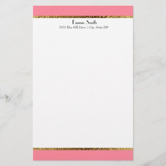 Roze Goud en Wit Persoonlijk Briefpapier (Voorkant)