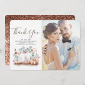 Roze Goud en Wit Pompoen Herfst Bruiloft Dank U Bedankkaart (Voorkant / Achterkant)