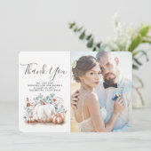 Roze Goud en Wit Pompoen Herfst Bruiloft Dank U Bedankkaart (Staand voorkant)