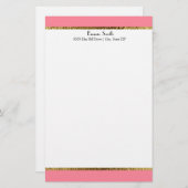 Roze goud en witte gepersonaliseerde artikelen briefpapier (Voorkant / Achterkant)
