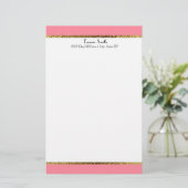 Roze goud en witte gepersonaliseerde artikelen briefpapier (Staand voorkant)