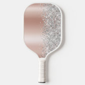Roze Goud en Zilver Glitter Glam Script Naam Pickleball Paddle (Achterkant)