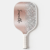 Roze Goud en Zilver Glitter Glam Script Naam Pickleball Paddle (Voorkant)