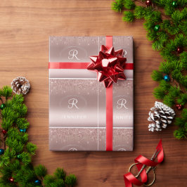 Roze Goud en Zilver Glitter Monogram Cadeaupapier
