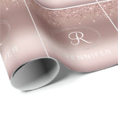 Roze Goud en Zilver Glitter Monogram Cadeaupapier (Rol Hoek)