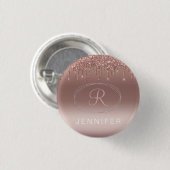Roze Goud en Zilver Glitter Monogram Ronde Button 3,2 Cm (Voorkant /achterkant)