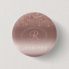 Roze Goud en Zilver Glitter Monogram Ronde Button 3,2 Cm